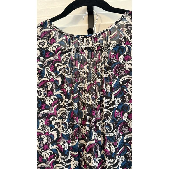 JOIE 100% Silk Paisley Bishop Sleeve Blouse Pleated Tasseled Boho Cottage Size L - Picture 8 of 12